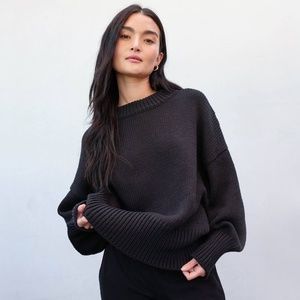 MATE THE LABEL Organic Cotton Chunky Knit Crew Sweater, Black, Size XS/S